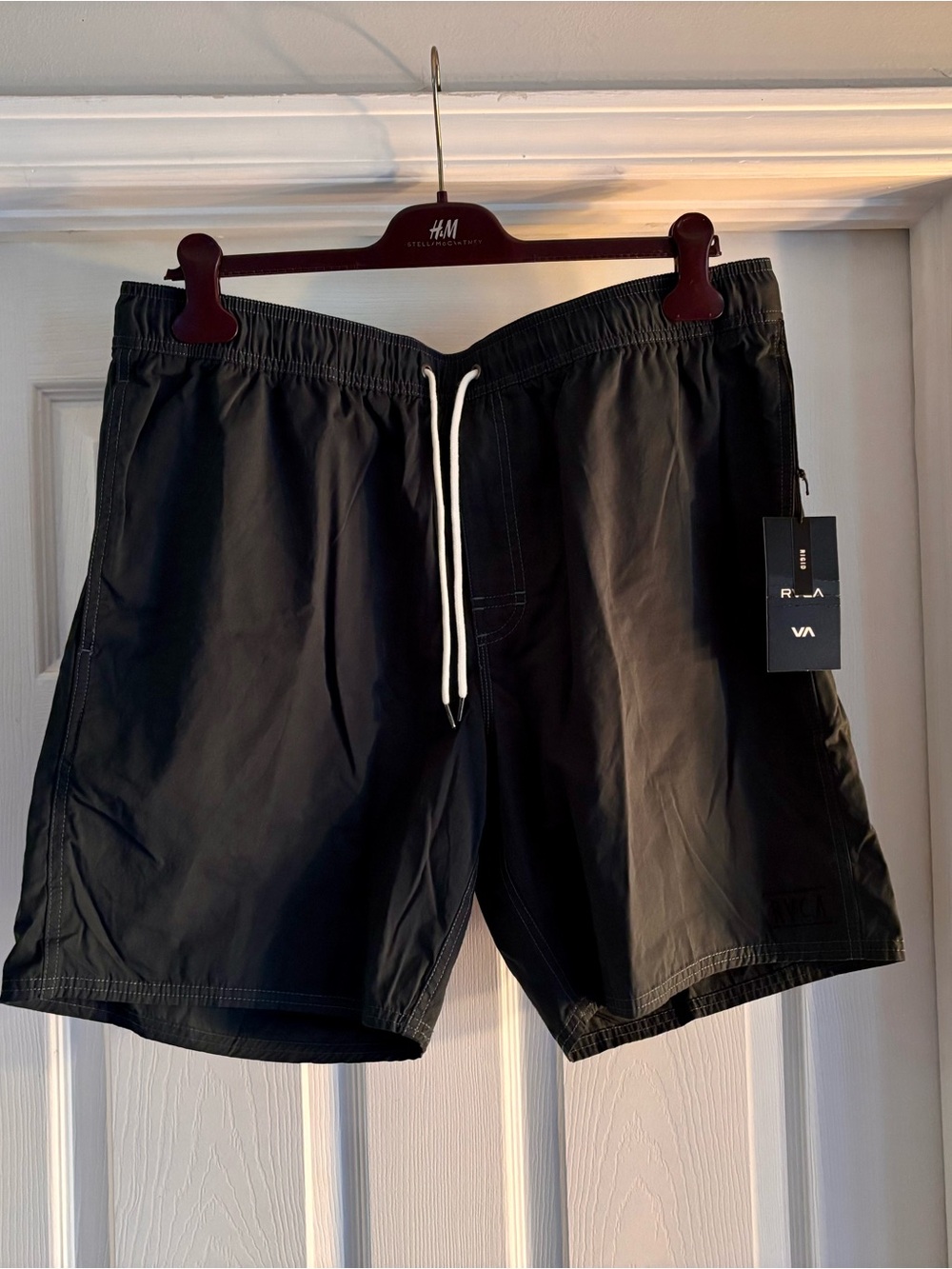 RVCA Men's Dark Green Swim Trunks with White Drawcord
